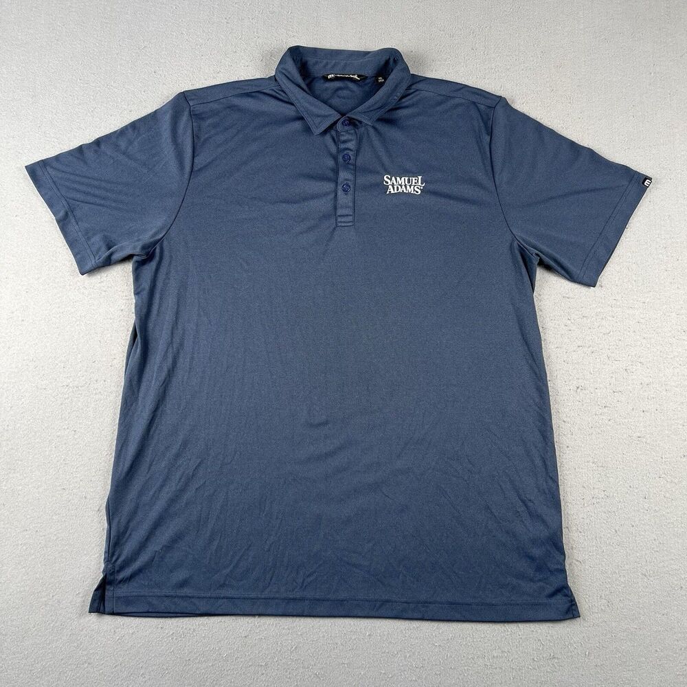 Travis Mathew Golf Polo Shirt Men’s 2XL‎ Blue Samual Adam’s Logo Short Sleeve